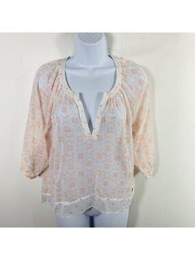 Hollister Pink Floral Peasant Blouse Sz S Sheer Boho Cottagecore Top HS26